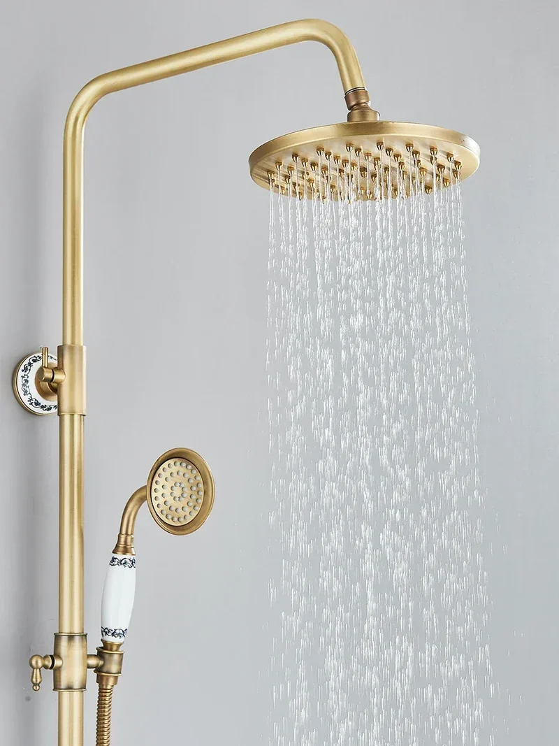 Retro Shower System Antique Brass Rainfall Shower With Handheld Shower Tub Spout For Bath Shower