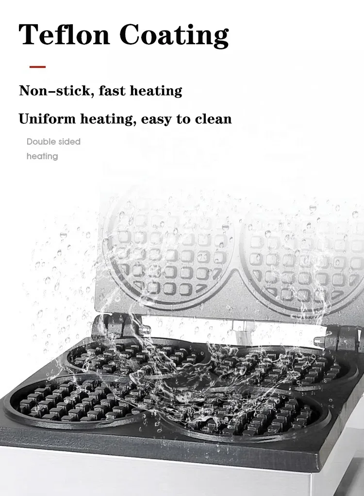 Stainless Steel Belgian Waffle Maker Machine Commercial 4 Grid Round Waffle Pancake Machine