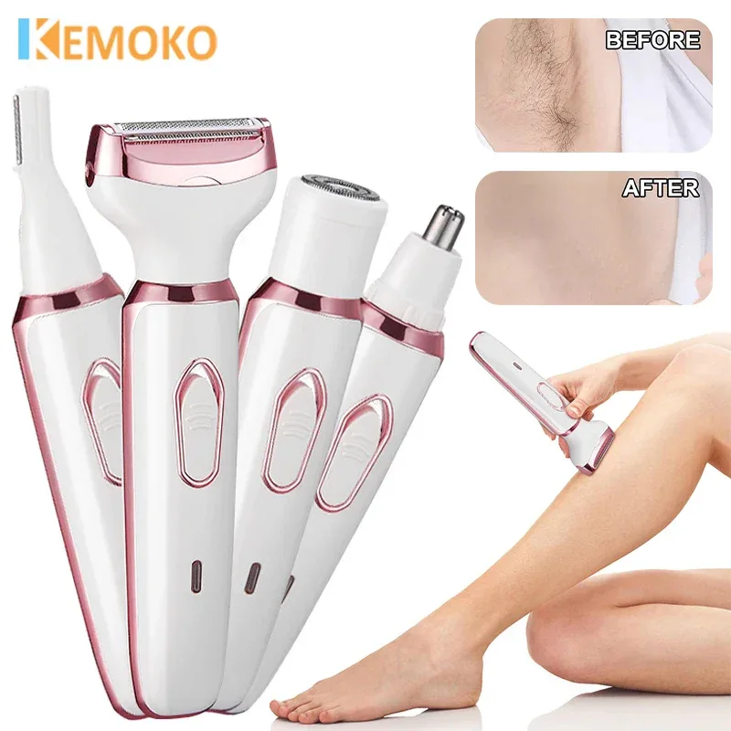 4 in 1 Electric Epilator Bikini Eyebrow Nose Women Lady Facial Hair Removal Trimmer Face Body Painless Female Shaver Depilator