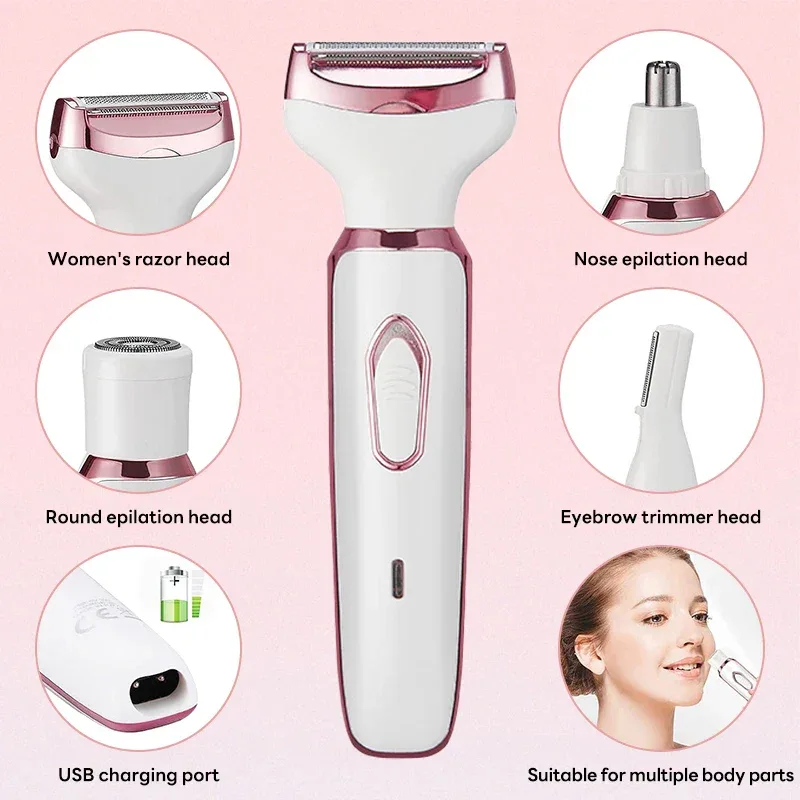 4 in 1 Electric Epilator Bikini Eyebrow Nose Women Lady Facial Hair Removal Trimmer Face Body Painless Female Shaver Depilator