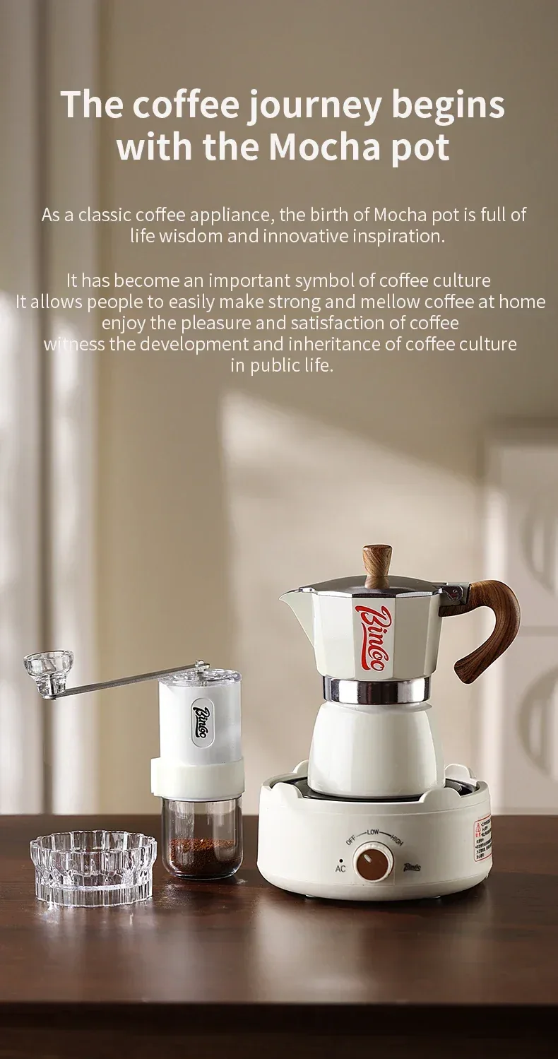 Bincoo Moka Pot and Electric Stove Combo Espresso Maker Compact Design for Small Spaces for Rich Italian Style Coffee Brewing