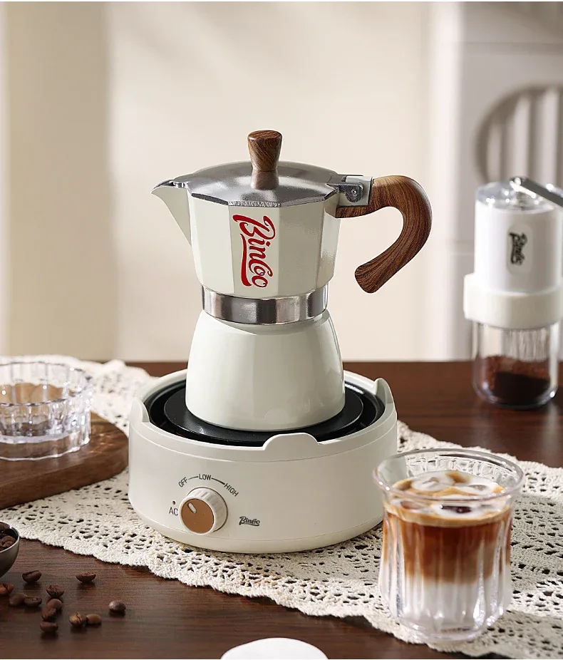 Bincoo Moka Pot and Electric Stove Combo Espresso Maker Compact Design for Small Spaces for Rich Italian Style Coffee Brewing