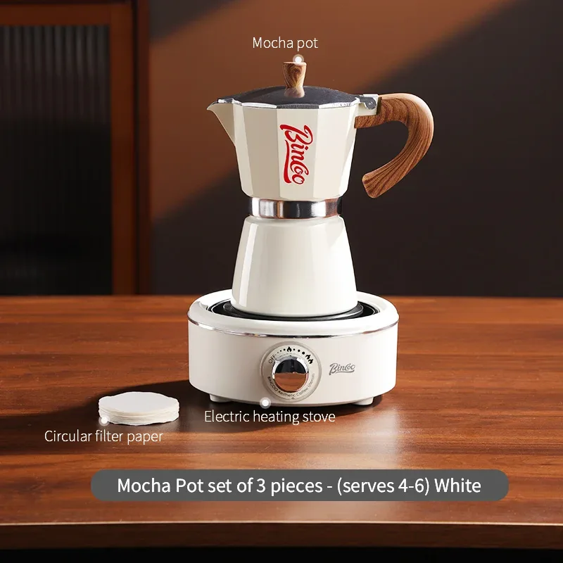 Bincoo Moka Pot and Electric Stove Combo Espresso Maker Compact Design for Small Spaces for Rich Italian Style Coffee Brewing