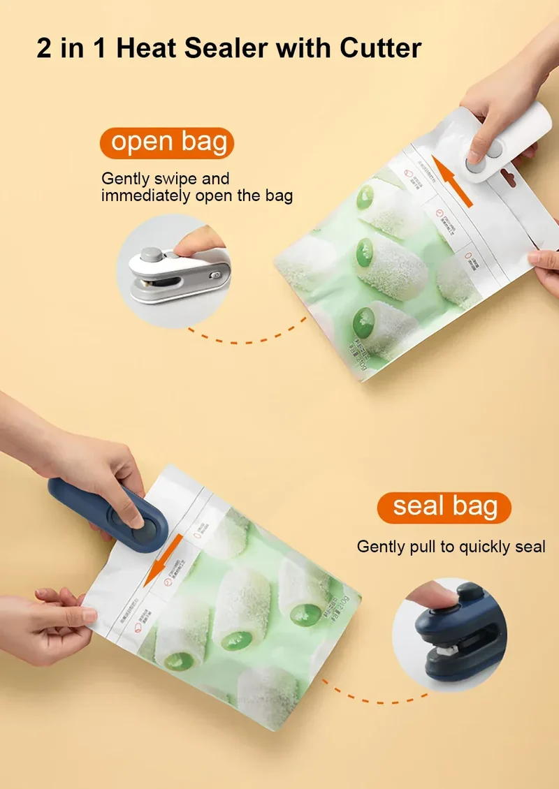 Mini Heat Bag Sealing Machine Package Bags Sealer Thermal Plastic Food Bag Closure Portable Sealer Food Packaging Heat Sealer