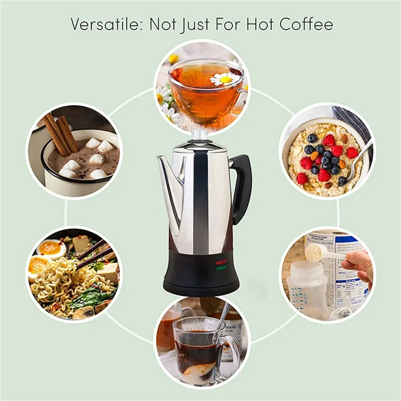 Stainless Steel Electric Coffee Percolator 110v 220v Coffee Maker Pot Cafe Maker Coffee Tools Gift for Coffee Lovers 12Cups