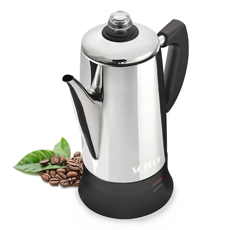 Stainless Steel Electric Coffee Percolator 110v 220v Coffee Maker Pot Cafe Maker Coffee Tools Gift for Coffee Lovers 12Cups