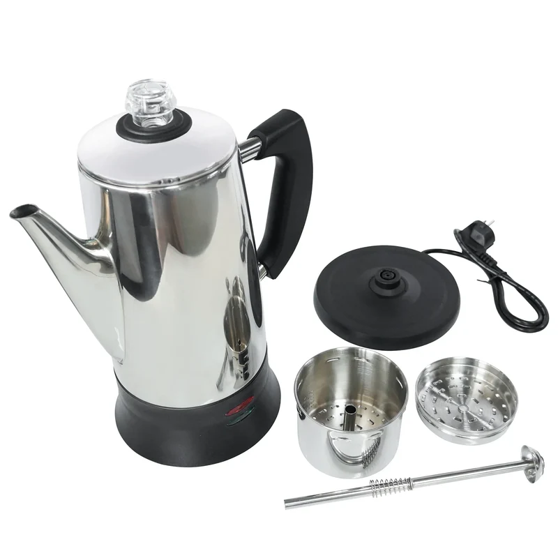 Stainless Steel Electric Coffee Percolator 110v 220v Coffee Maker Pot Cafe Maker Coffee Tools Gift for Coffee Lovers 12Cups
