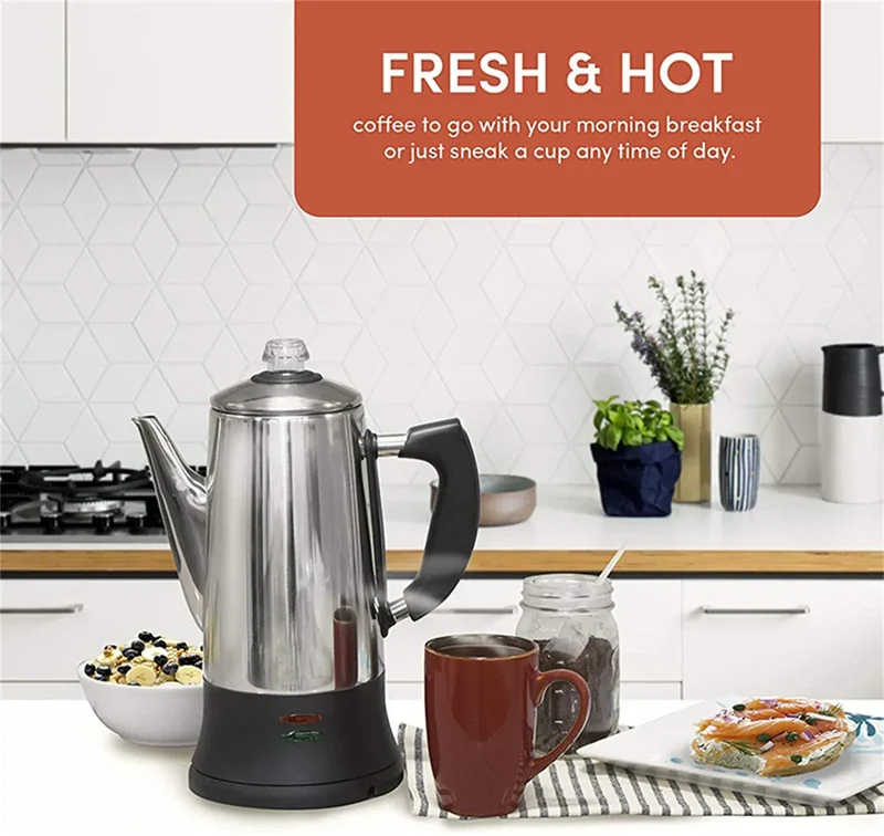 Stainless Steel Electric Coffee Percolator 110v 220v Coffee Maker Pot Cafe Maker Coffee Tools Gift for Coffee Lovers 12Cups