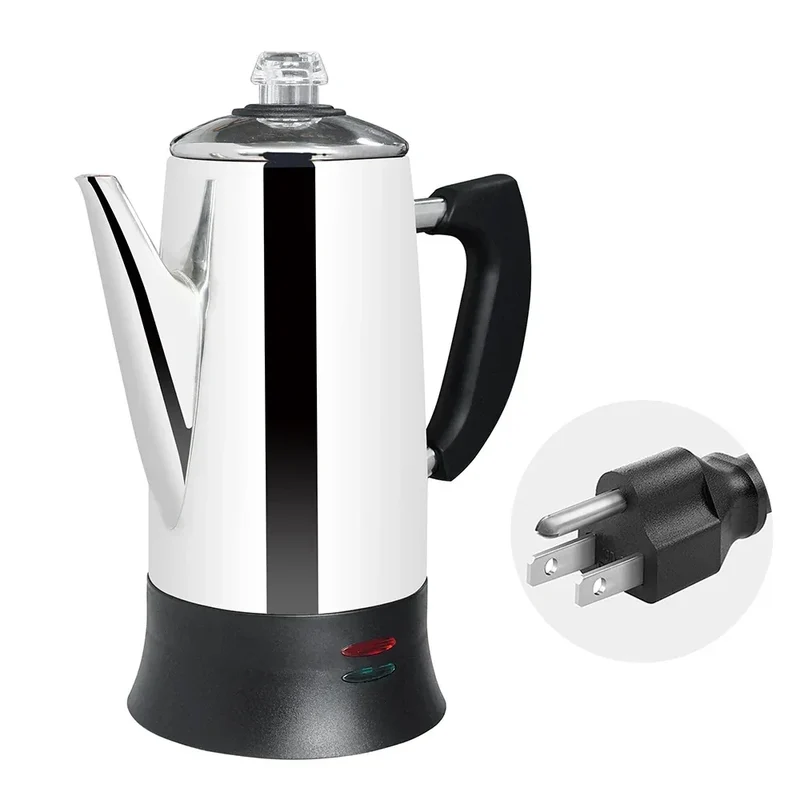 Stainless Steel Electric Coffee Percolator 110v 220v Coffee Maker Pot Cafe Maker Coffee Tools Gift for Coffee Lovers 12Cups