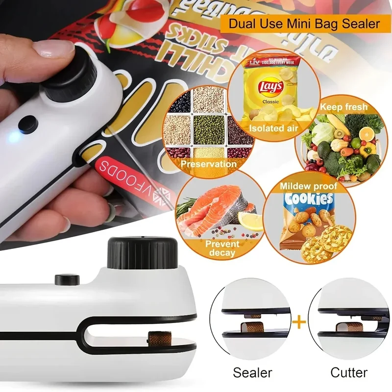 Rechargable USB 2 In 1 Bag Mini Heat Sealer Storage Bag Plastic Package Snack Sealer Clip Bag Handheld Heat Sealer Bag 2026