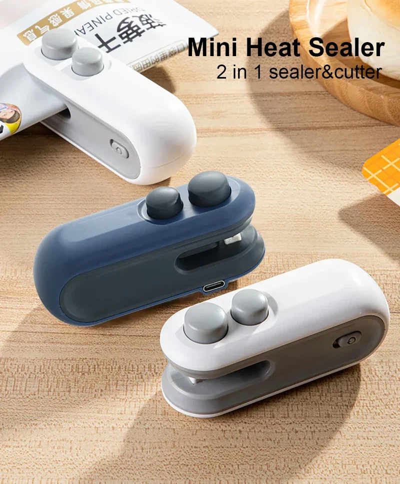 Mini Plastic Bag Sealer Rechargeable 2 in 1 Bag Heat Sealer With Cutter Portable Thermal Sealer Plastic Bags Sealant Machine