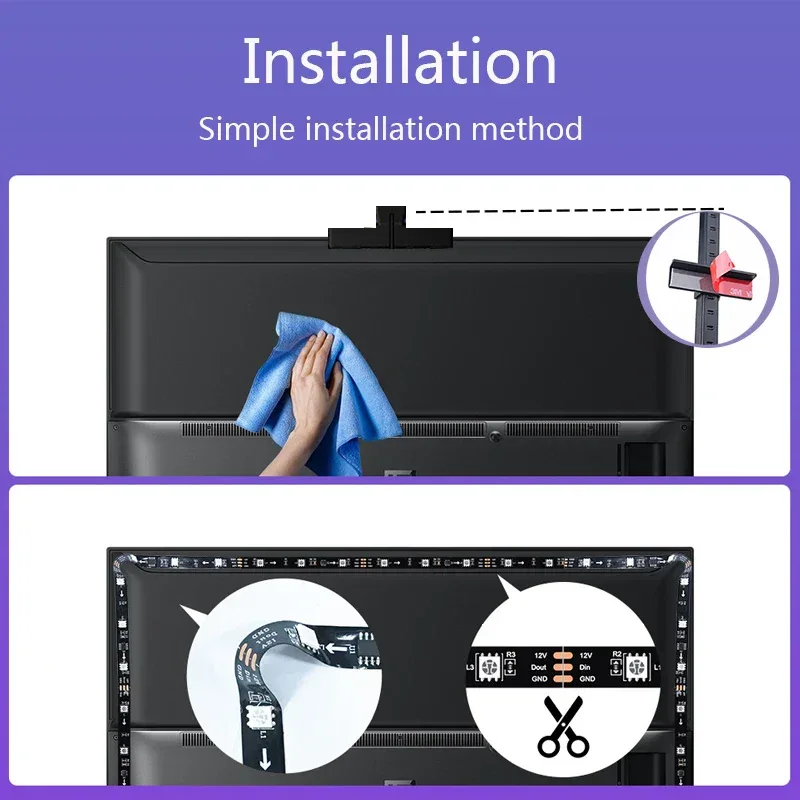 New TV LED SYNC Backlight RGBIC LED Strip with Color Capture Bluetooth Music SYNC USB Light Strip for Movie Game Atmosphere