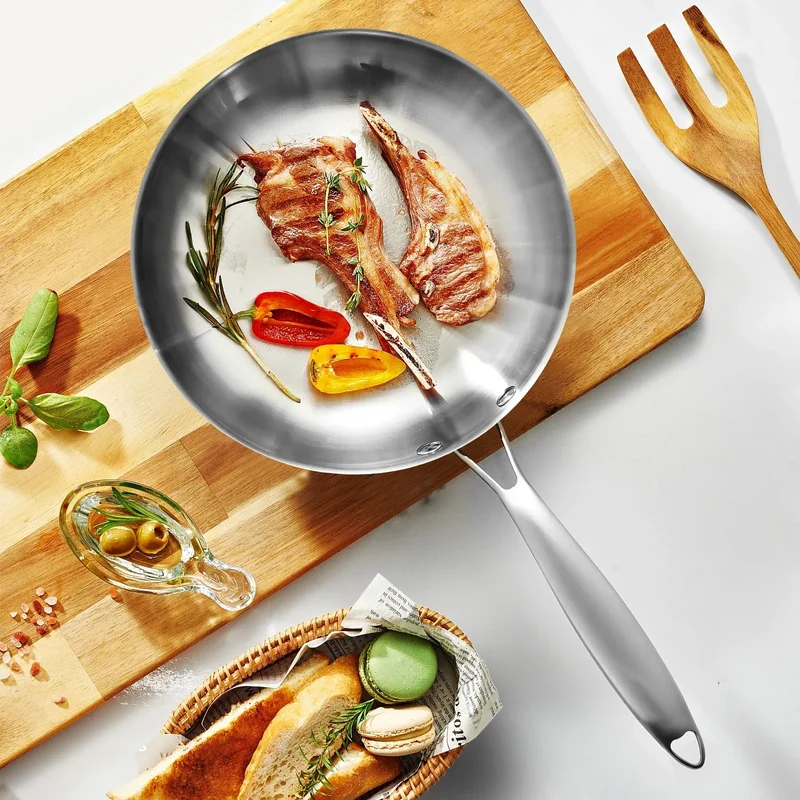 304 Stainless Steel Frying Pan, NonStick Pan Fried Steak Pot Uncoated Kitchen Cookware For Gas Stove and Induction Cooker