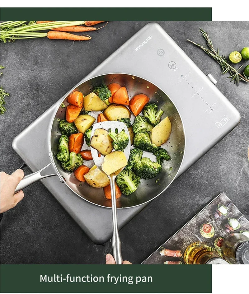 304 Stainless Steel Frying Pan, NonStick Pan Fried Steak Pot Uncoated Kitchen Cookware For Gas Stove and Induction Cooker
