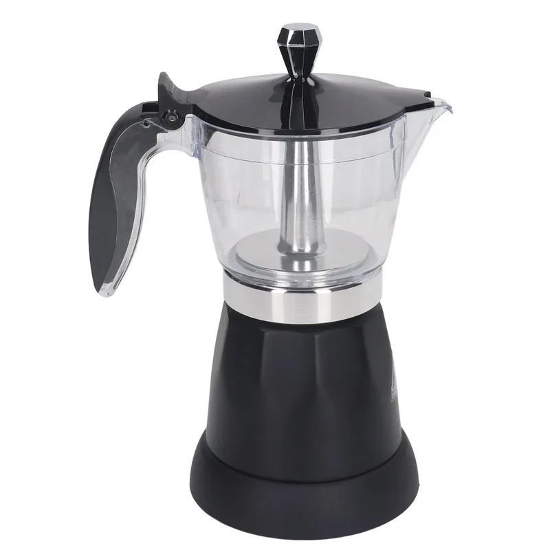 Portable 6 Cup Electric Coffee Maker Transparent Top Italian Coffee Pot Machine 300ML for Home