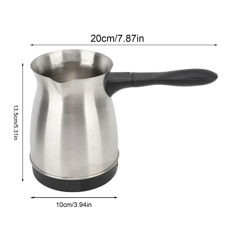 600ML Stainless Steel Electric Coffee Pot with Ergonomic Handle Turkish Coffee Maker Kettle for Home