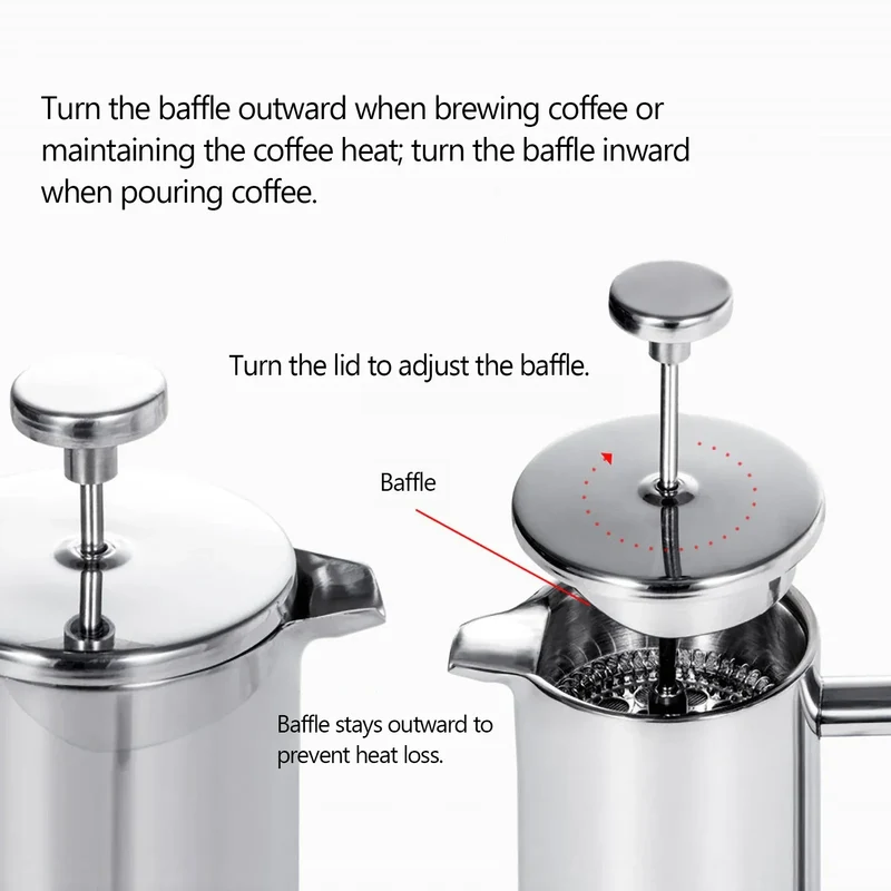 350ml/800ml/1000ml Coffee Maker Pot French Press Coffee Maker Stainless Steel Double Walled Insulated Coffee Maker Pot