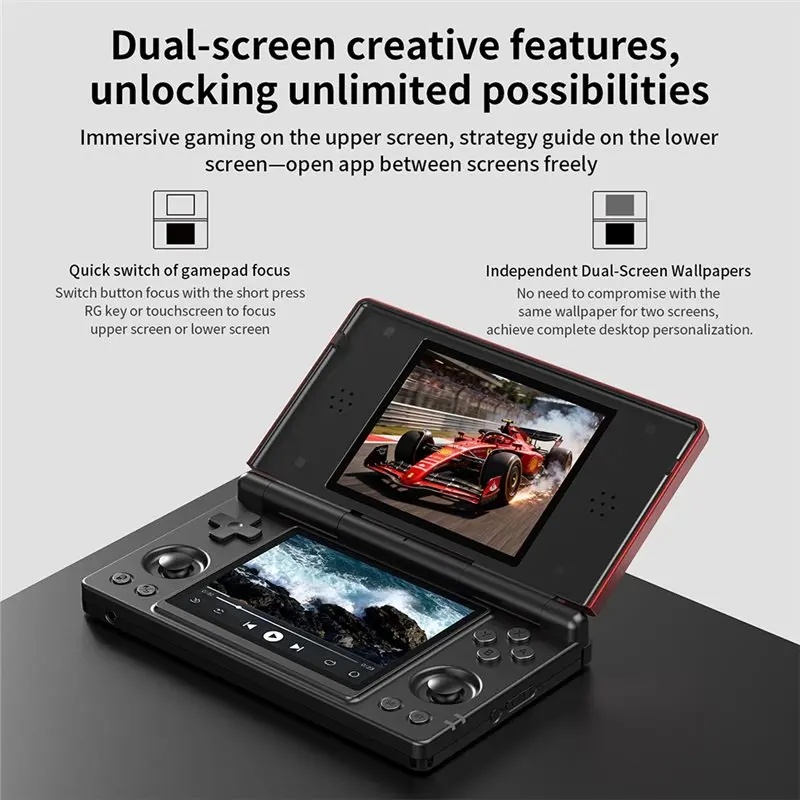 RG DS Handheld Game Console 4" IPS Dual Screen Android 4000Mah Flip Video Games Player Supports Rixelhk Wifi Streaming