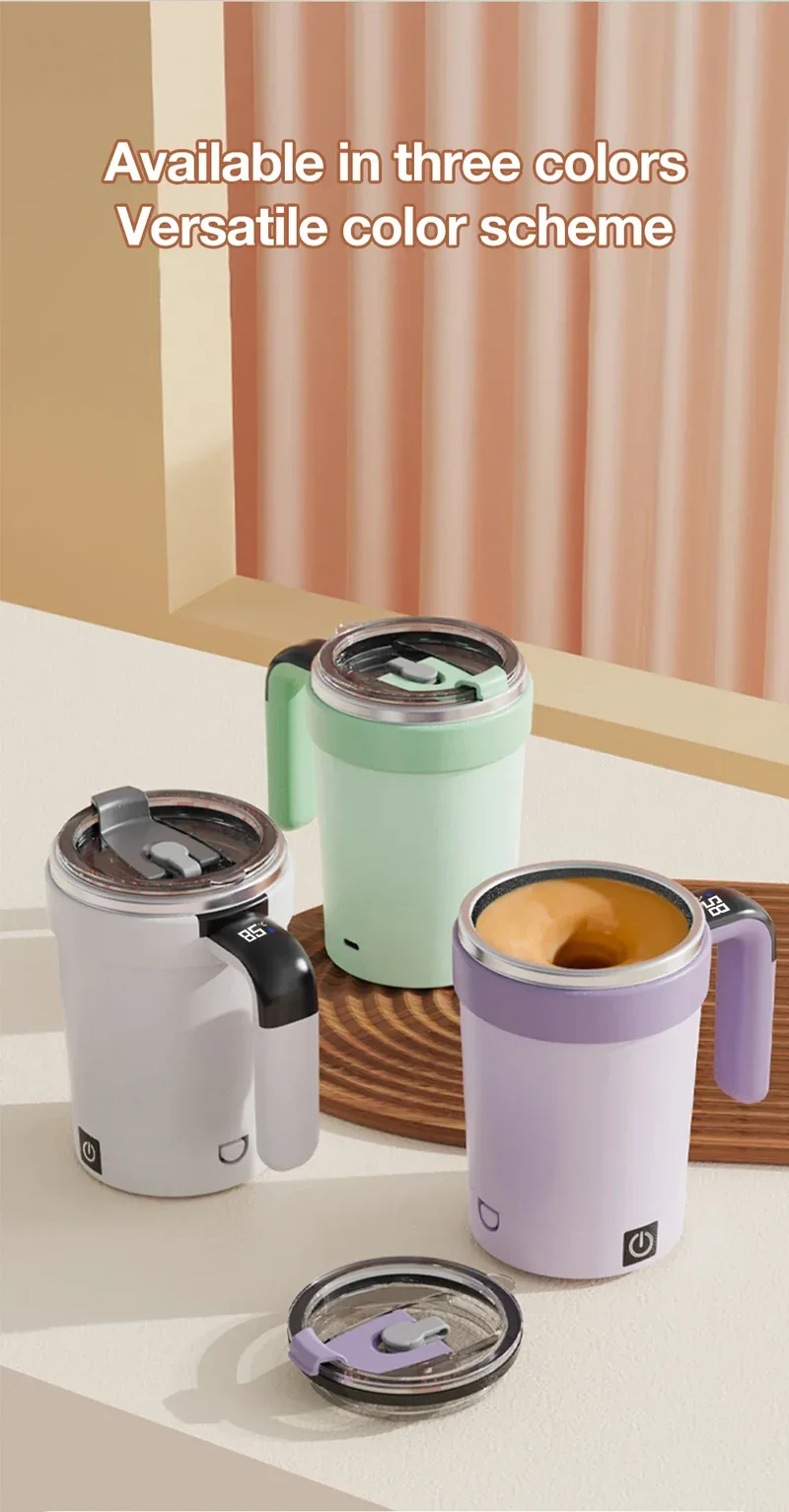 380ML Automatic Magnetic Stirring Mug with Straw & Lid Stainless Steel Waterproof USB Electric Mixing Coffee Mug 2025 New