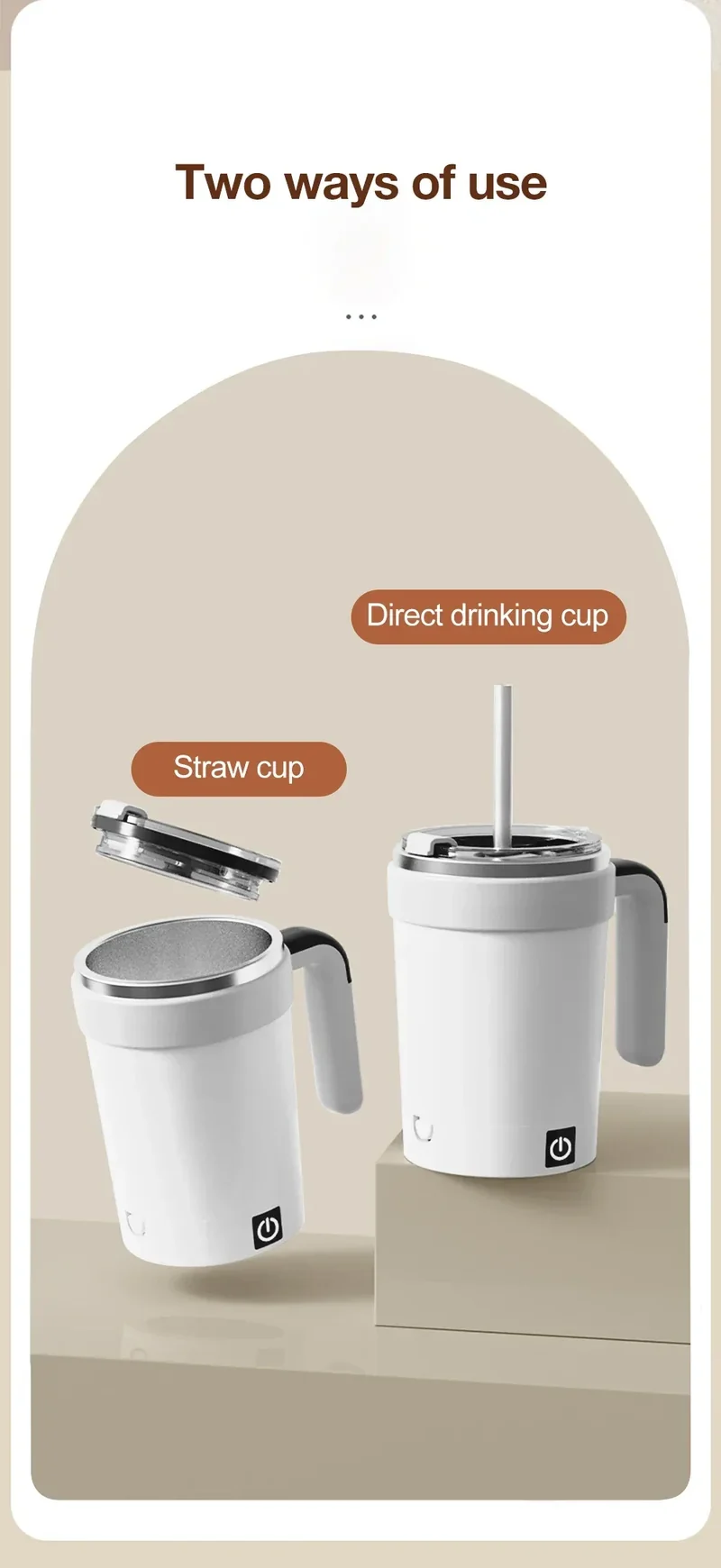 380ML Automatic Magnetic Stirring Mug with Straw & Lid Stainless Steel Waterproof USB Electric Mixing Coffee Mug 2025 New