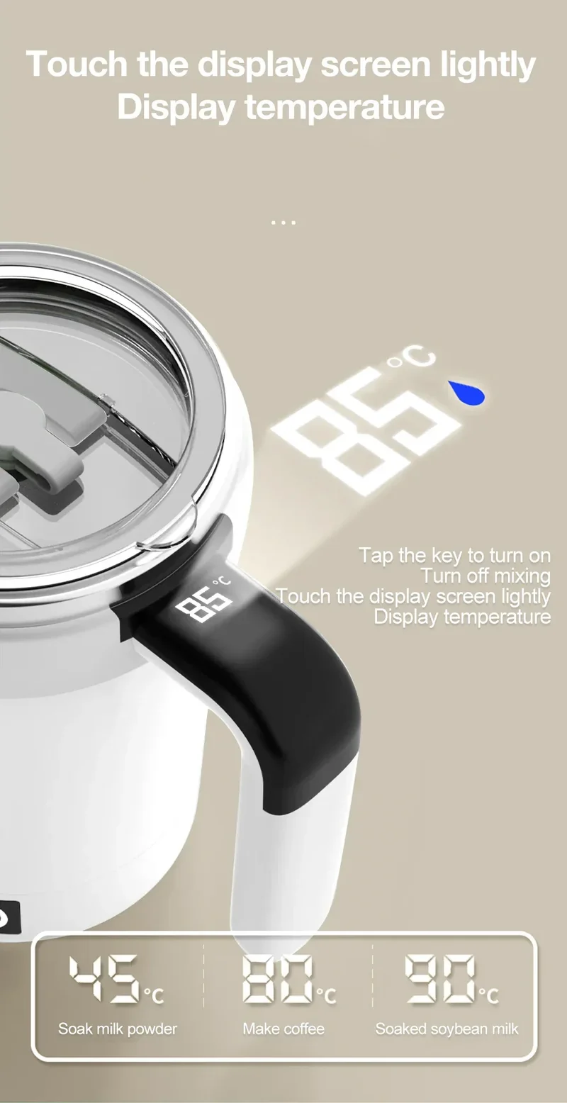 380ML Automatic Magnetic Stirring Mug with Straw & Lid Stainless Steel Waterproof USB Electric Mixing Coffee Mug 2025 New