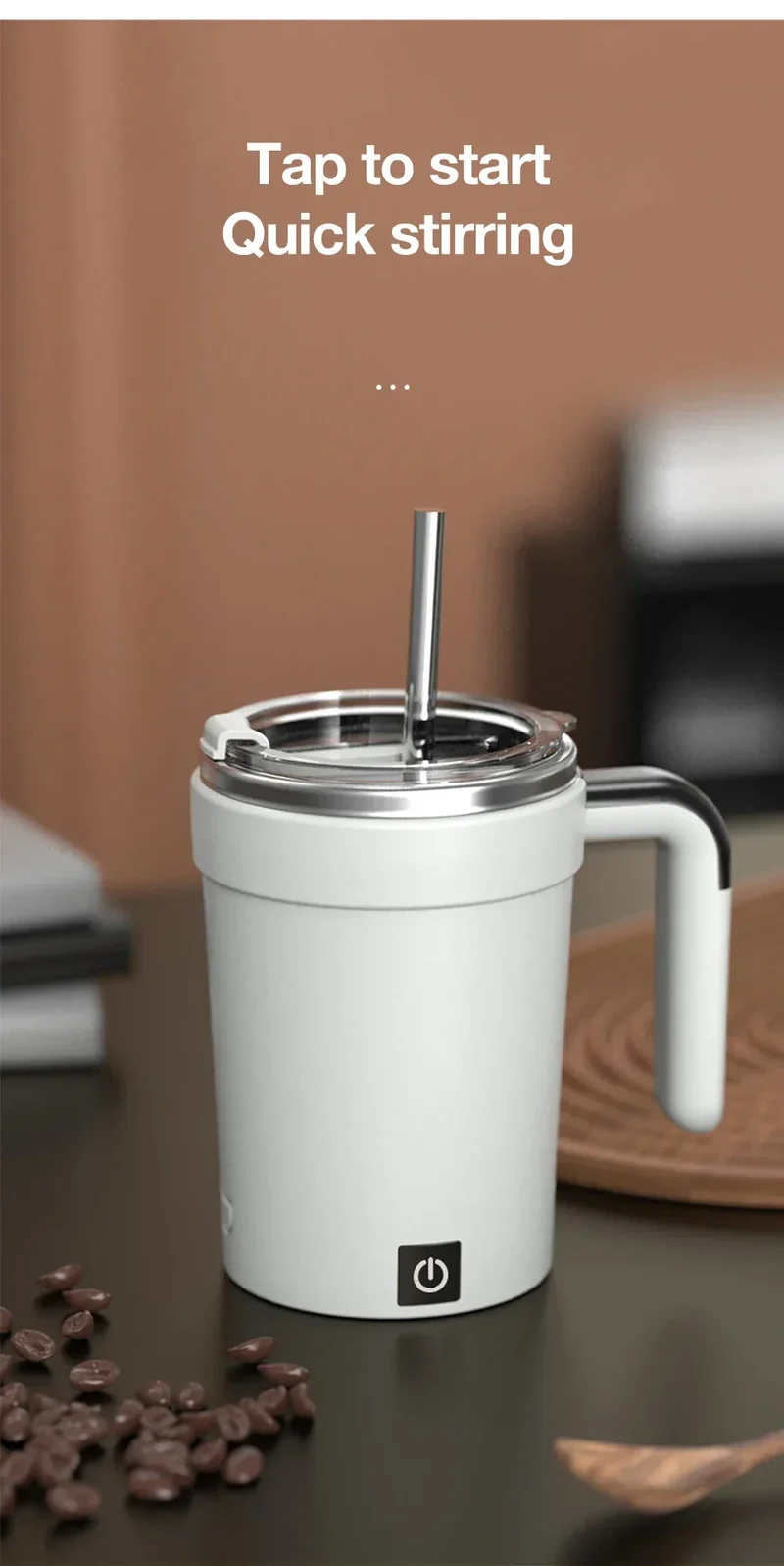 380ML Automatic Magnetic Stirring Mug with Straw & Lid Stainless Steel Waterproof USB Electric Mixing Coffee Mug 2025 New