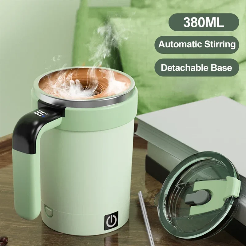 380ML Automatic Magnetic Stirring Mug with Straw & Lid Stainless Steel Waterproof USB Electric Mixing Coffee Mug 2025 New