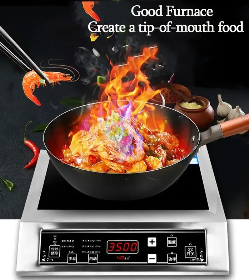 3500W Home High Power Induction Cooker Commercial Flat Desktop Button Stainless Steel Soup Stir-fry Flat Bottom Induction Cooker
