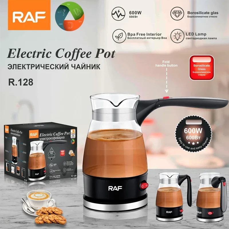 600W Electric Coffee Maker Turkey Coffee Pot Glass Italian Mocha Pot Greek Turkish Coffee Machine Easy for Household Office Gift