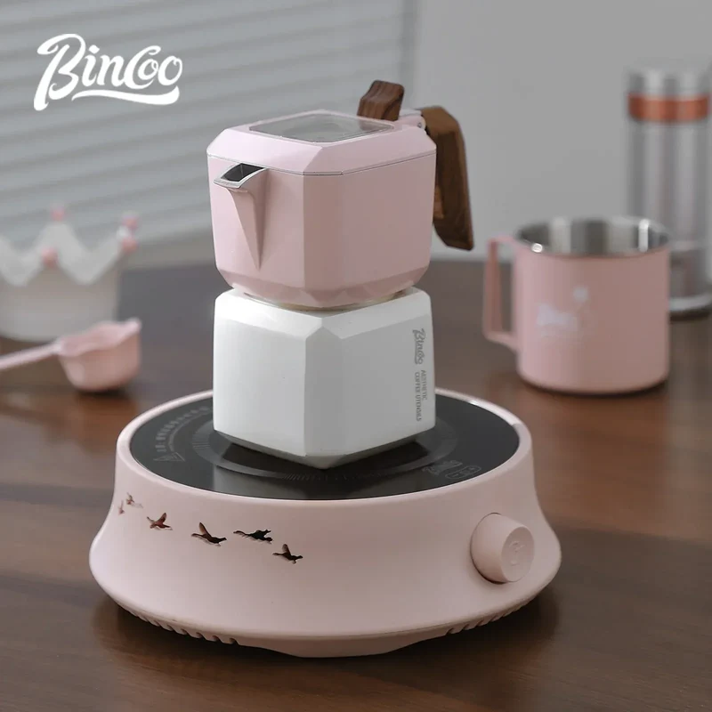 BINCOO Double Valve Moka Pot Square Coffee Pot Espresso Pot Coffee Extraction Maker Set for Home and Outdoor Electric Stove 220v