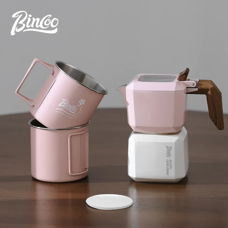 BINCOO Double Valve Moka Pot Square Coffee Pot Espresso Pot Coffee Extraction Maker Set for Home and Outdoor Electric Stove 220v