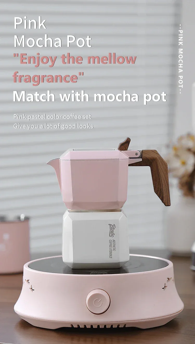 BINCOO Double Valve Moka Pot Square Coffee Pot Espresso Pot Coffee Extraction Maker Set for Home and Outdoor Electric Stove 220v