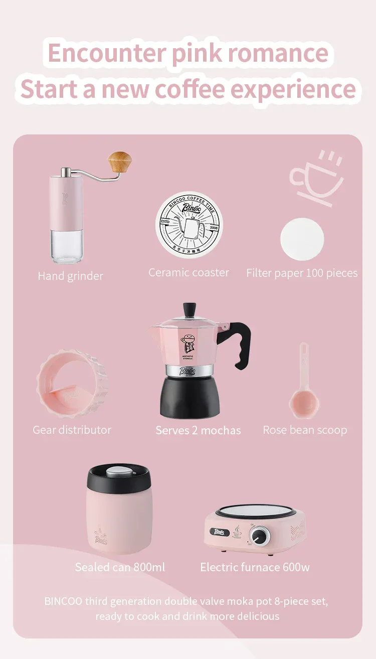 Bincoo Double valve Moka Pot Electric Stove Set Coffee Pot Household Italian Espresso Machine Mocha Pot Barista Accessories 220V