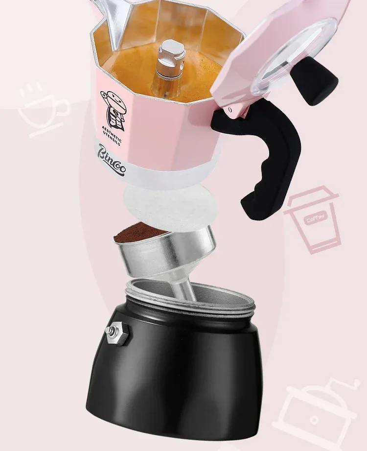 Bincoo Double valve Moka Pot Electric Stove Set Coffee Pot Household Italian Espresso Machine Mocha Pot Barista Accessories 220V