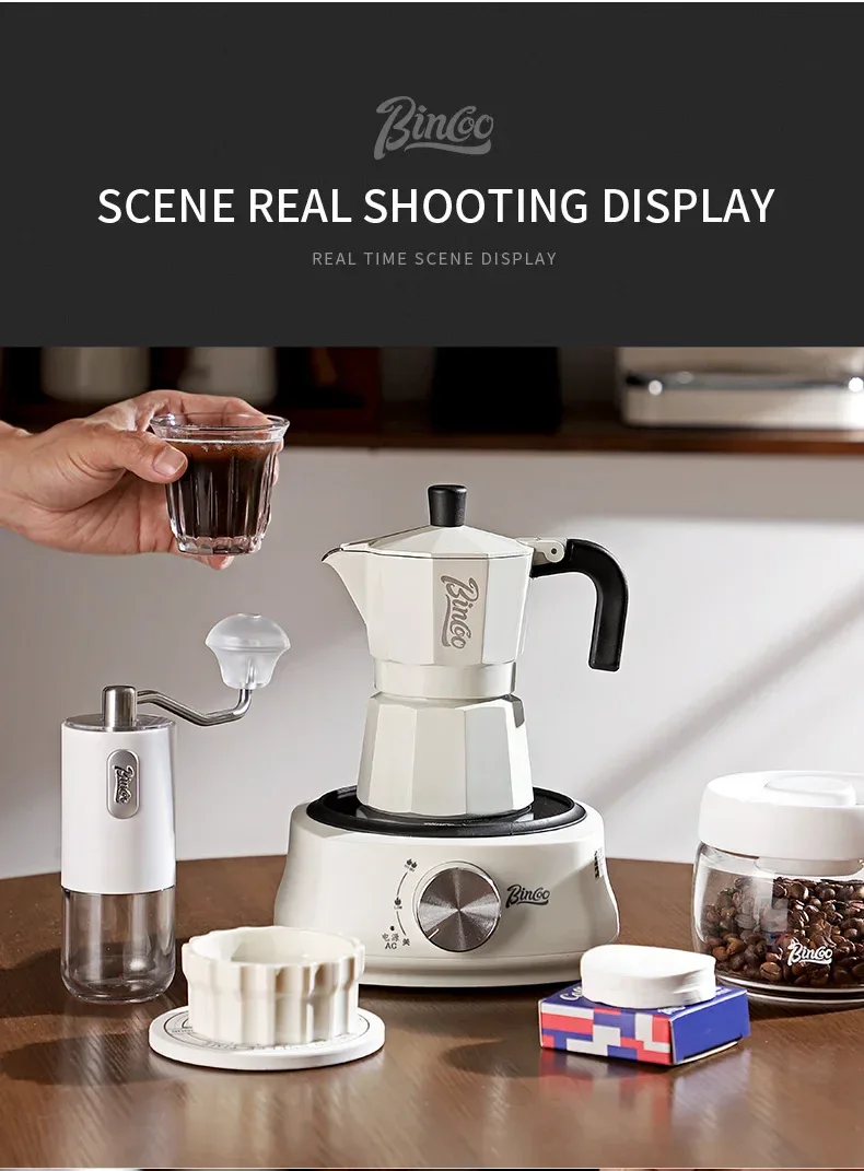 Bincoo Double Valve Moka Pot Coffee Espresso Machine Electric furnace Hand Brewed Coffee Italian Home Outdoor Barista Tools 220V