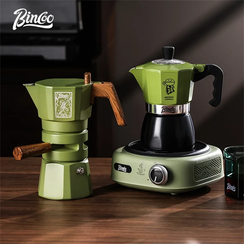 Bincoo Double valve Moka Pot Set Electric Stove Coffee Pot Household Italian Espresso Machine Mocha Pot Barista Accessories 220V