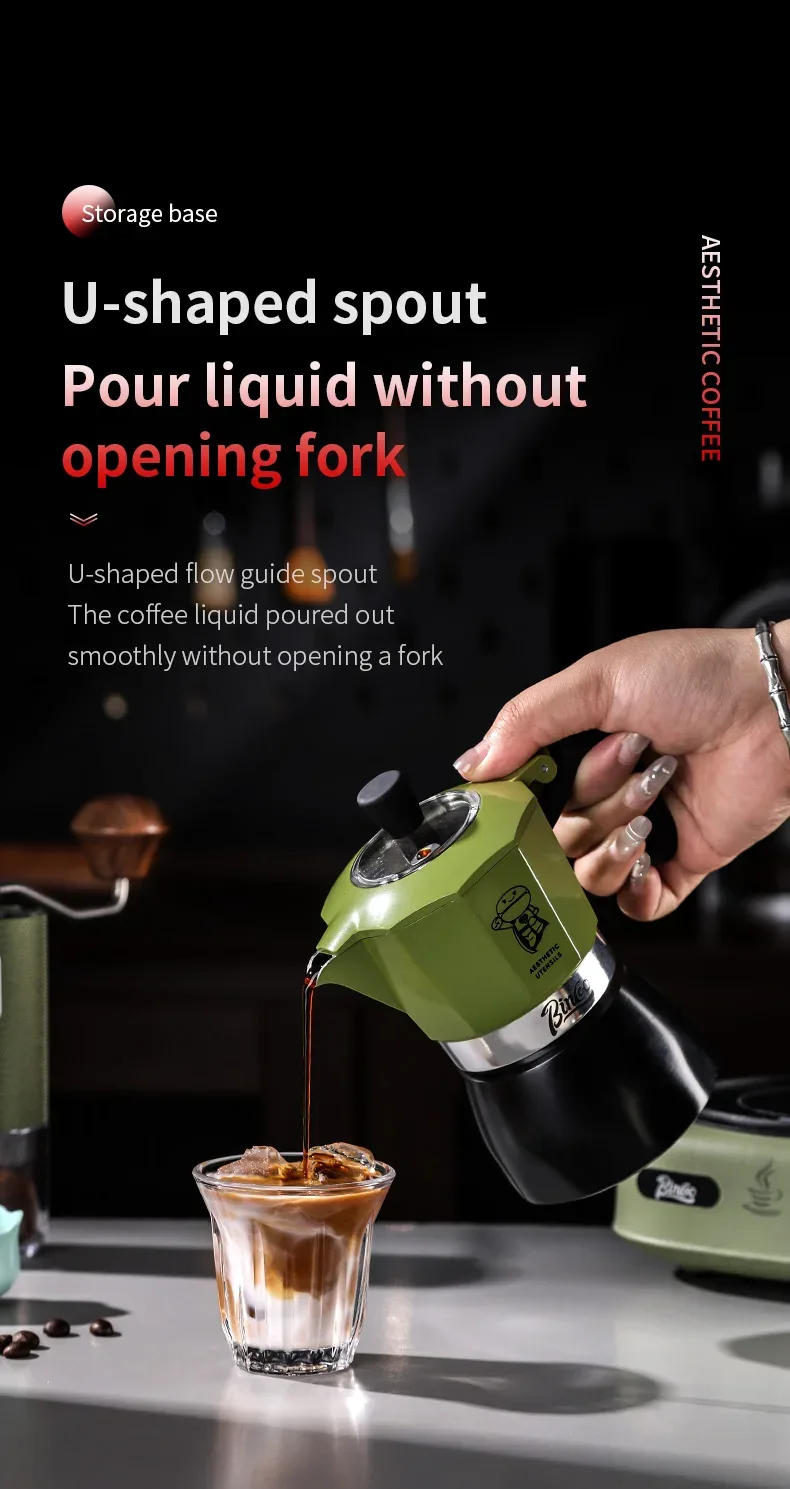 Bincoo Double valve Moka Pot Set Electric Stove Coffee Pot Household Italian Espresso Machine Mocha Pot Barista Accessories 220V