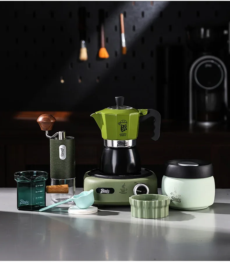 Bincoo Double valve Moka Pot Set Electric Stove Coffee Pot Household Italian Espresso Machine Mocha Pot Barista Accessories 220V