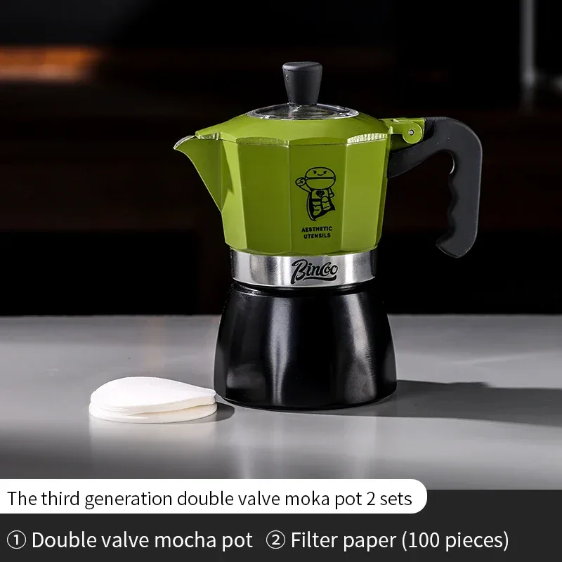 Bincoo Double valve Moka Pot Set Electric Stove Coffee Pot Household Italian Espresso Machine Mocha Pot Barista Accessories 220V