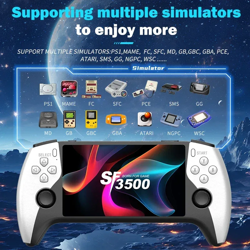 Multifunctional 5 Inch IPS HD Retro Handheld Game Console SF3500 Support Multi-System with FHD Port& Dual Core,256GB Expandable