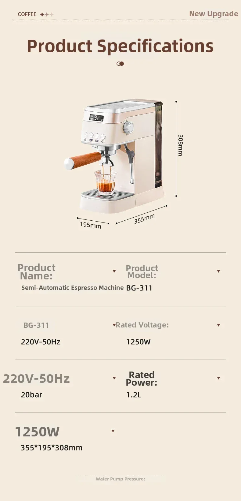 Pro Semi-Automatic Espresso Machine 20Bar Pressure, Compact for Small Kitchens, Built-in Milk Frother, Fast Heating Energy Savi