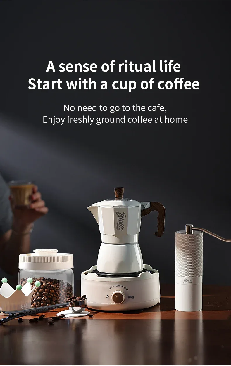 Bincoo Dual Valve Moka Pot Espresso Machine Extraction Coffee Mocha Pot，Electric Heating Furnace Italian Home Barista Tool 220V