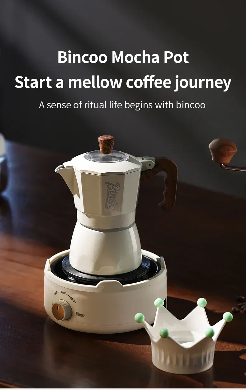Bincoo Dual Valve Moka Pot Espresso Machine Extraction Coffee Mocha Pot，Electric Heating Furnace Italian Home Barista Tool 220V