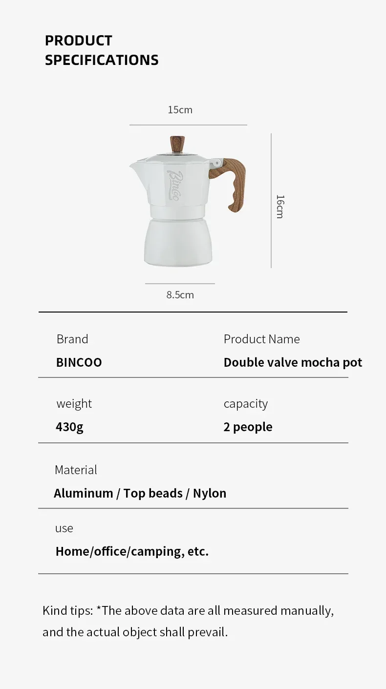 Bincoo Dual Valve Moka Pot Espresso Machine Extraction Coffee Mocha Pot，Electric Heating Furnace Italian Home Barista Tool 220V