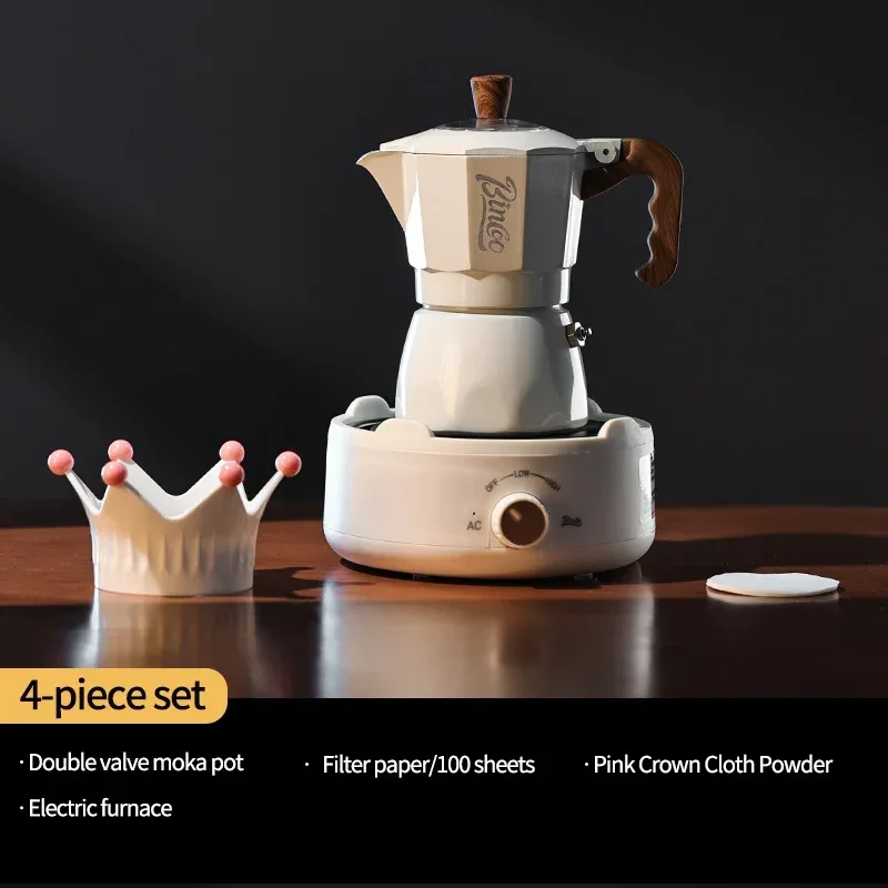 Bincoo Dual Valve Moka Pot Espresso Machine Extraction Coffee Mocha Pot，Electric Heating Furnace Italian Home Barista Tool 220V