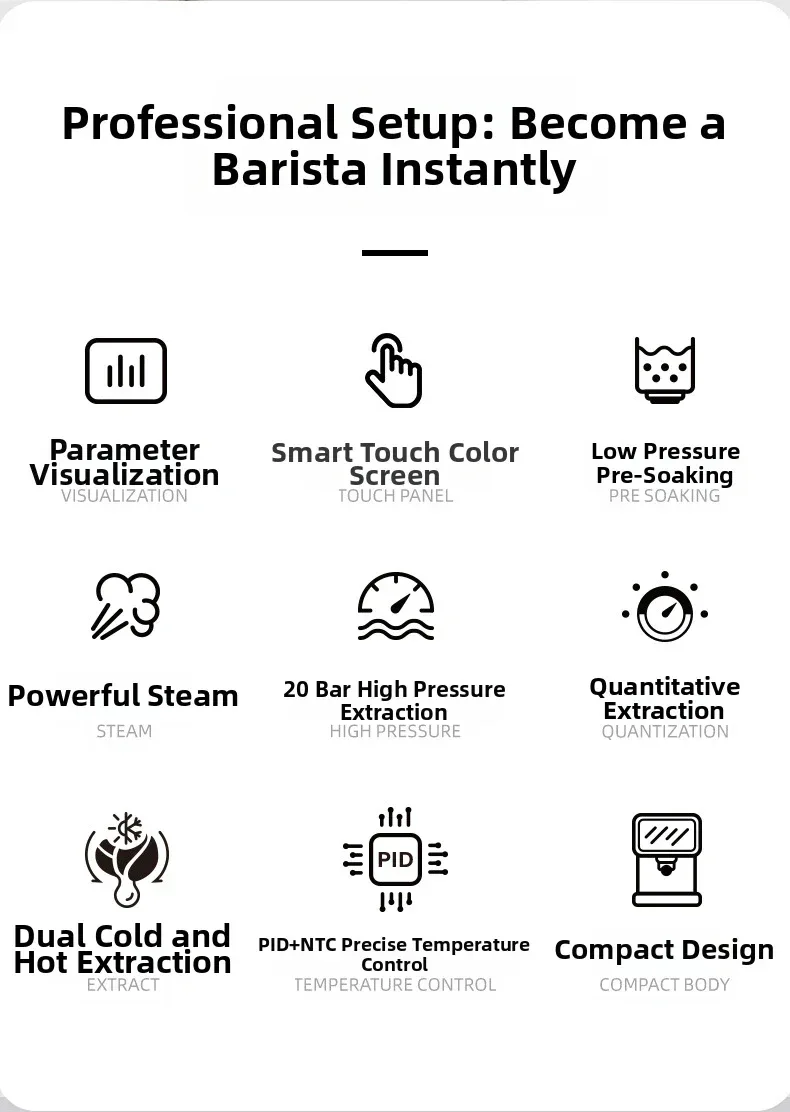 20Bar Pressure, Dual Brew (Hot/Cold), Smart Touchscreen, Milk Frother, Fast Heating, Energy Saving - Perfect for Home Baristas