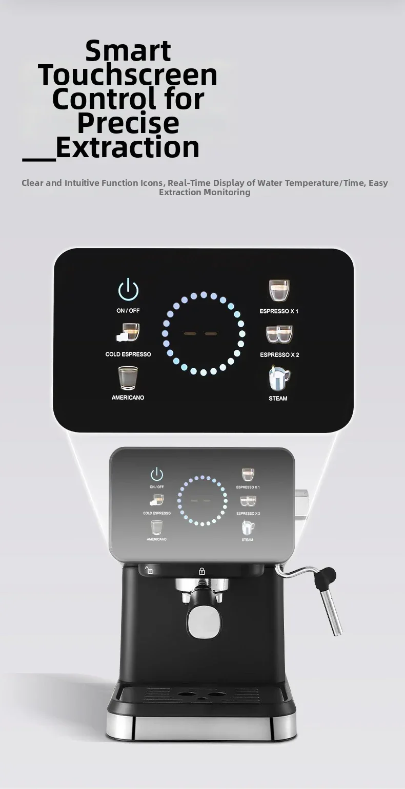 20Bar Pressure, Dual Brew (Hot/Cold), Smart Touchscreen, Milk Frother, Fast Heating, Energy Saving - Perfect for Home Baristas