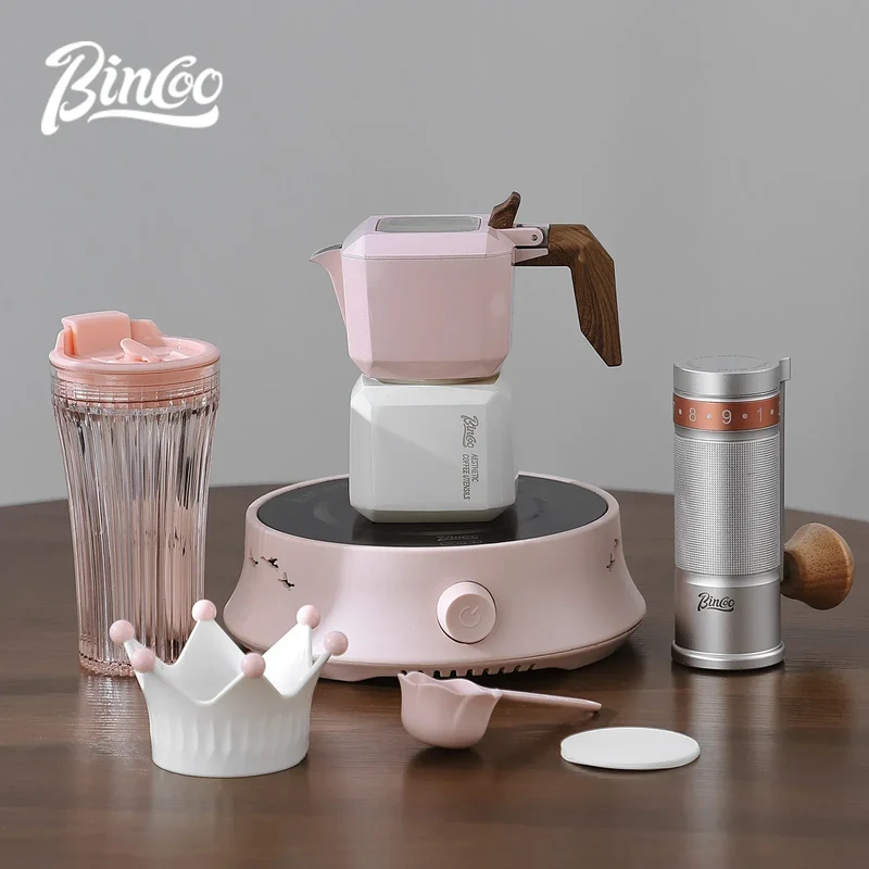 BINCOO Dual Valve Moka Pot Square Coffee Pot Espresso Pot Coffee Extraction Maker Set Electric Stove 220v Italian Home Barista