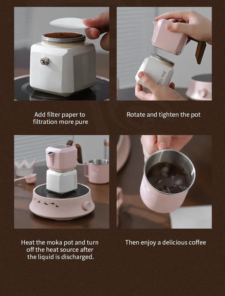 BINCOO Dual Valve Moka Pot Square Coffee Pot Espresso Pot Coffee Extraction Maker Set Electric Stove 220v Italian Home Barista