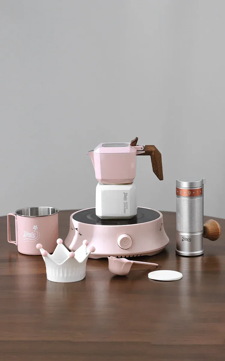 BINCOO Dual Valve Moka Pot Square Coffee Pot Espresso Pot Coffee Extraction Maker Set Electric Stove 220v Italian Home Barista